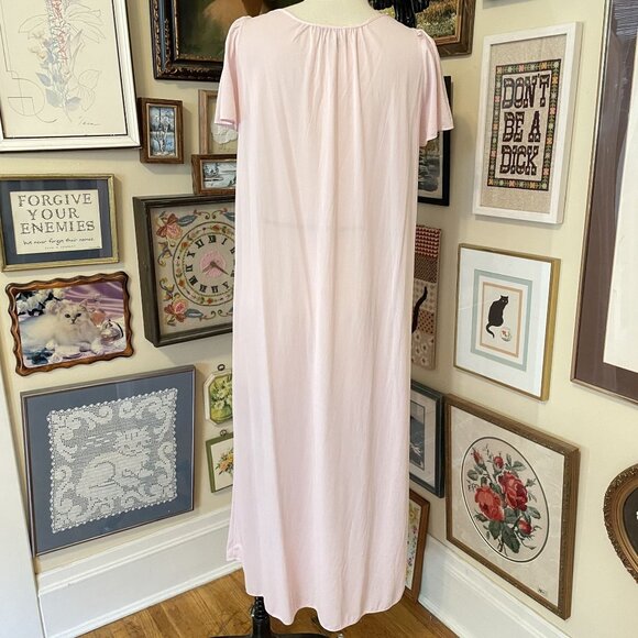 Shadowline Retro Style Light Pink Lace-Trim Short Sleeve Nightgown Size M - Picture 4 of 6